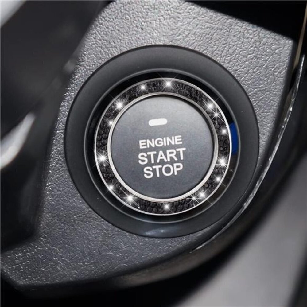 Car Start Button Bling Rhinestone Diamond Engine Button Ring 2-Pack Black - Picture 6 of 7